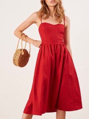 Reformation red linen midi dress